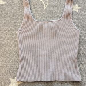 Babaton Ribbed Square-Neck Tank Top - Light mauve
